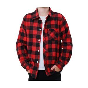Sangtree Shirt Kid 14 Red Collar Check Buffalo Flannel Plaid Festive Holiday